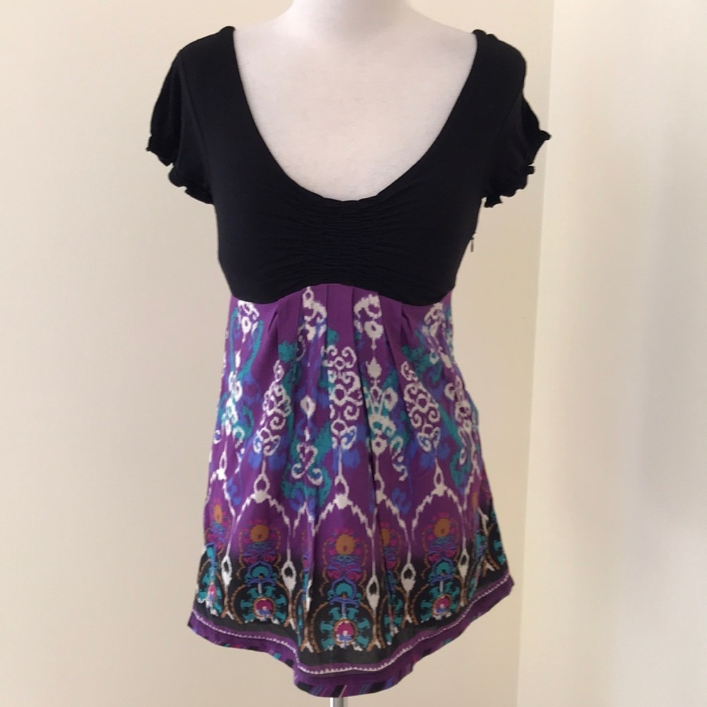 New! Buffalo David Bitton SP black with purple short sleeve top.